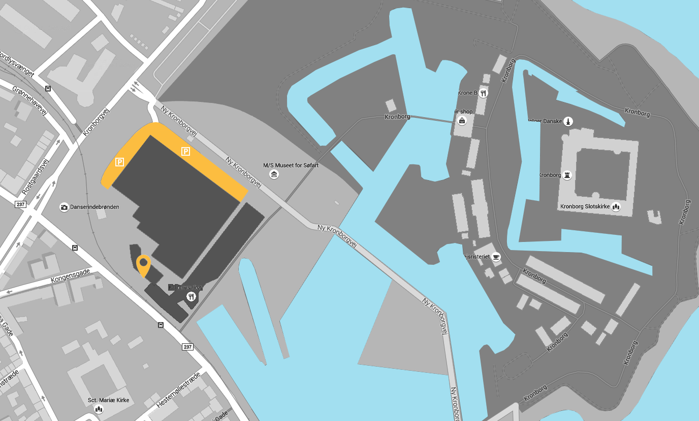 Her finder du gratis parketing i området omkring Searchia og Kronborg Slot i Helsingør